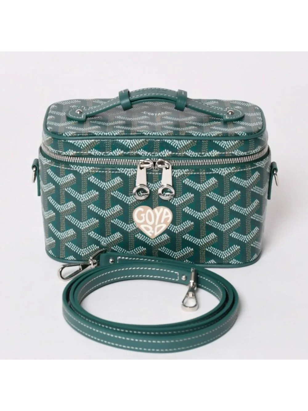 Goyard Muse Vanity Case Mini Nano Bag Green 2-Way Goyardine Canvas Calfskin